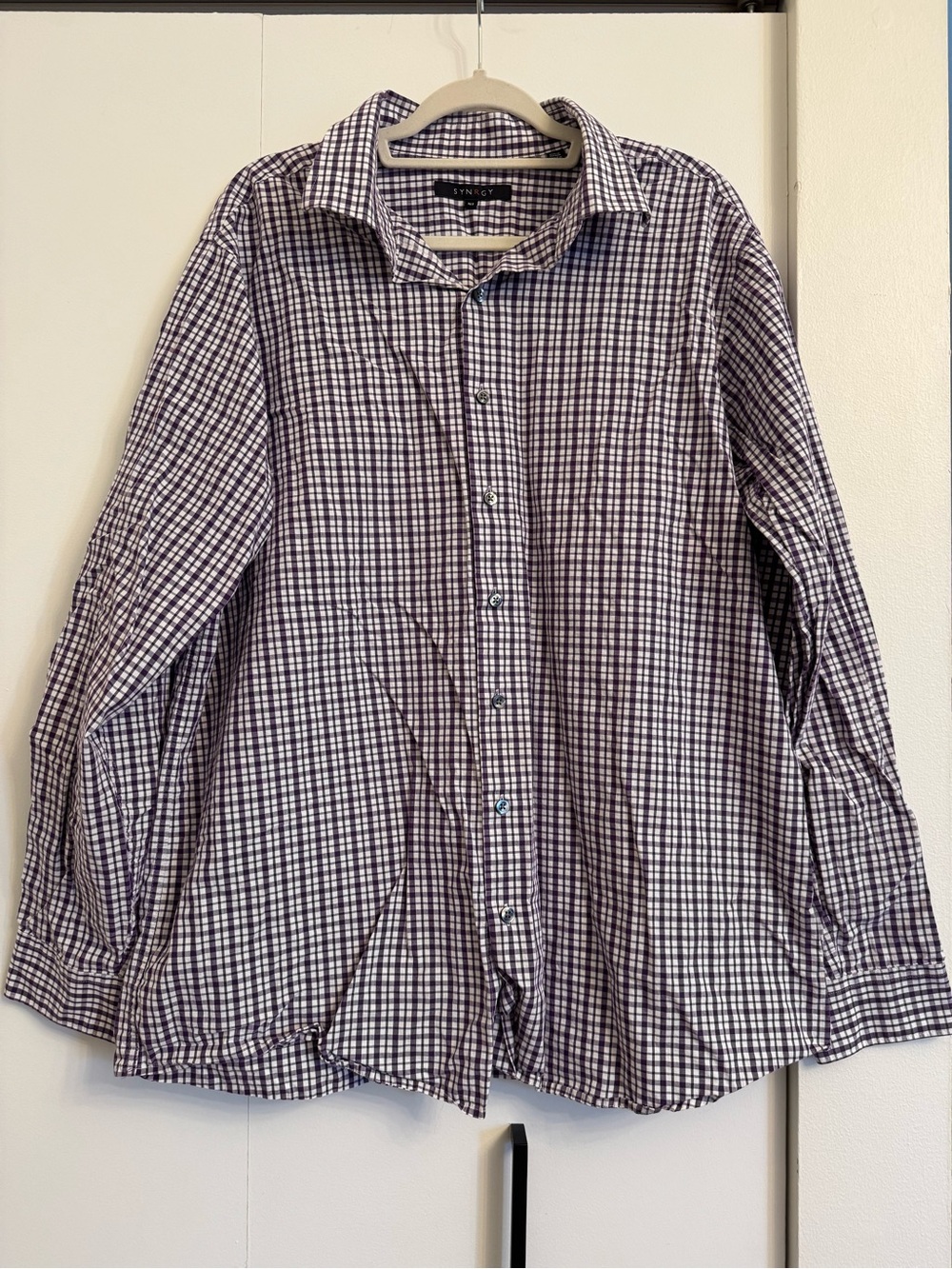 Van Heusen Men's Purple and White Check Button-Down Shirt